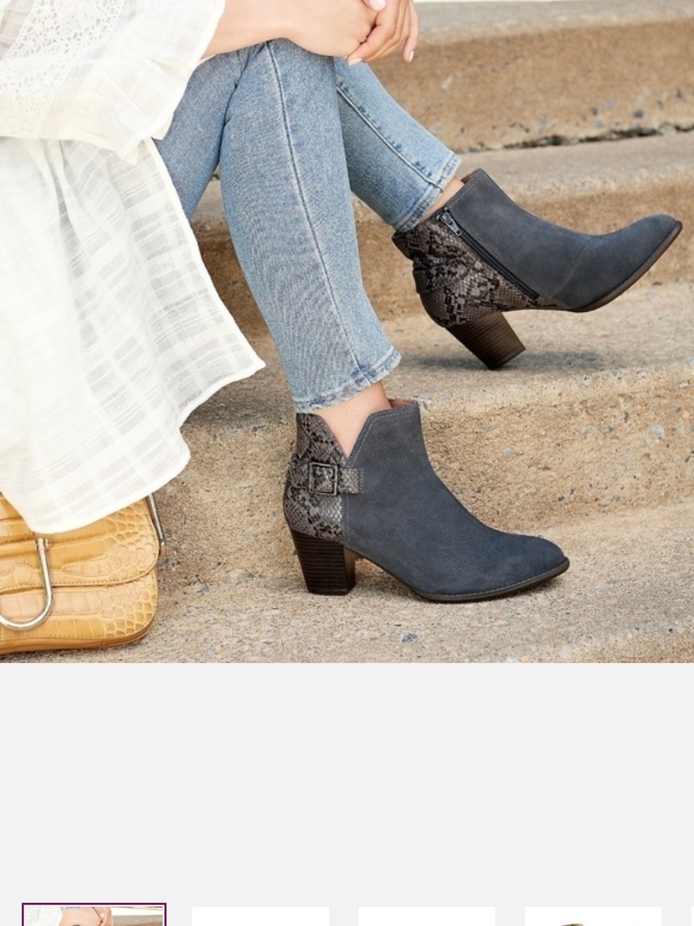 Vionic Gray Suede Ankle Booties with Snakeskin Trim
